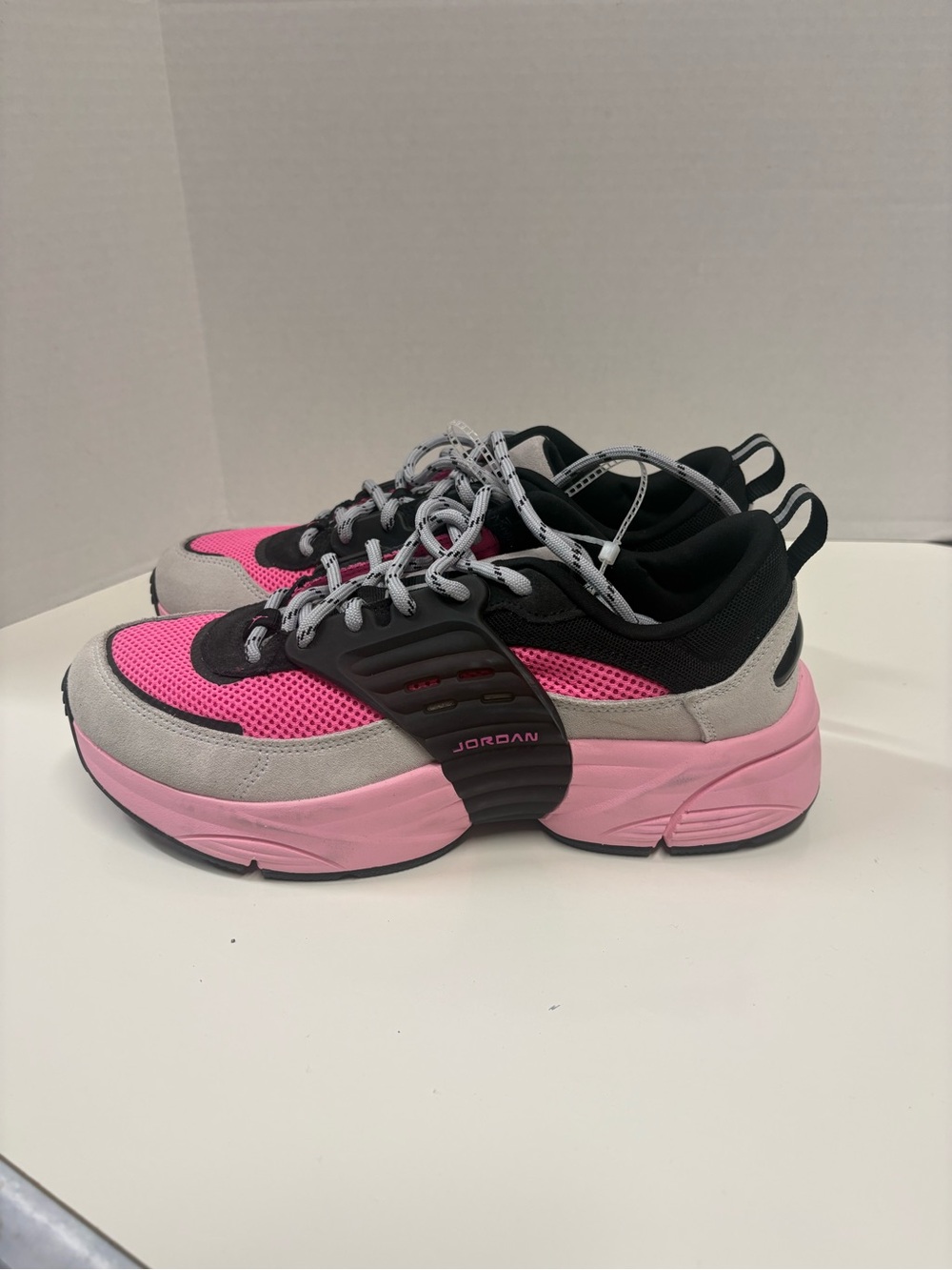 Men’s Jordan Pink Black and Gray Mesh Low-Top Sneakers Size 11